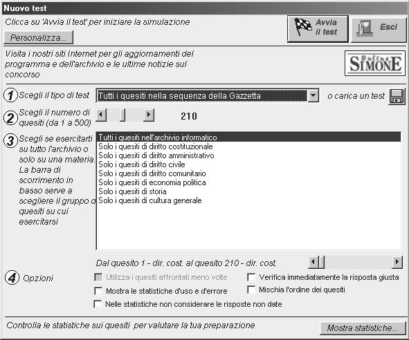 Tutti i quesiti in sequenza casuale. Permette di affrontare tutti i quesiti dell archivio in ordine pseudo-casuale.