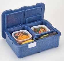 Soluzioni per la consegna dei pasti in monoporzione Cam GoBox a scomparti Pratici contenitori per monoporzioni termosaldate con scomparti aggiuntivi per bevande, frutta o snack.