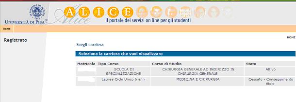 Guida pratica Presentazione della domanda telematica per il conseguimento del titolo di specializzazione (esame di diploma) 1) Collegarsi al Portale studenti Alice all indirizzo www.studenti.unipi.