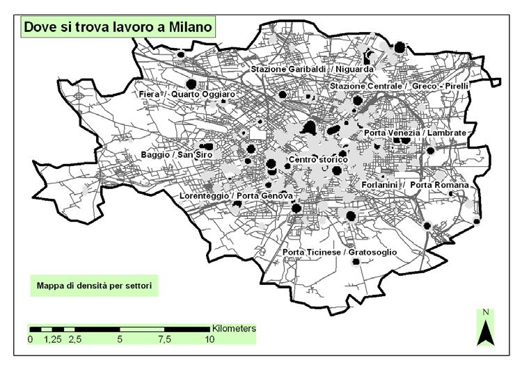 Mappa 3 Esempio mappa di densità dei principali settori economici Fonte: Elaborazione dati Osservatorio della provincia di Milano (gennaio dicembre 2011).