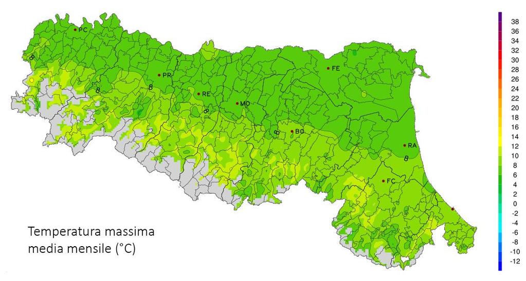 Figura 5: Temperatura massima media di dicembre 2016.