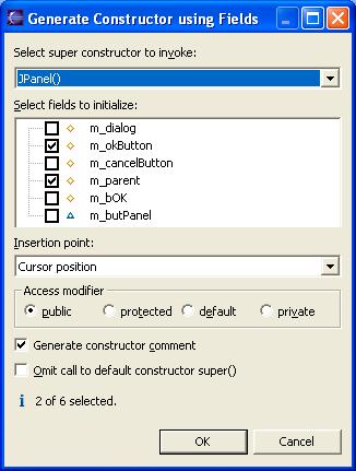 Java Editor Source Generate constructor using
