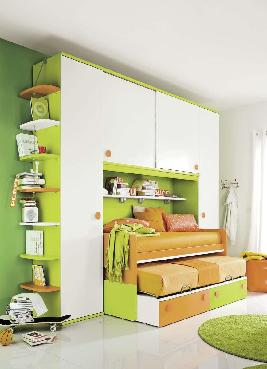 Overhead wardrobe with sliding doors matched with either YOYO Multifunction bed