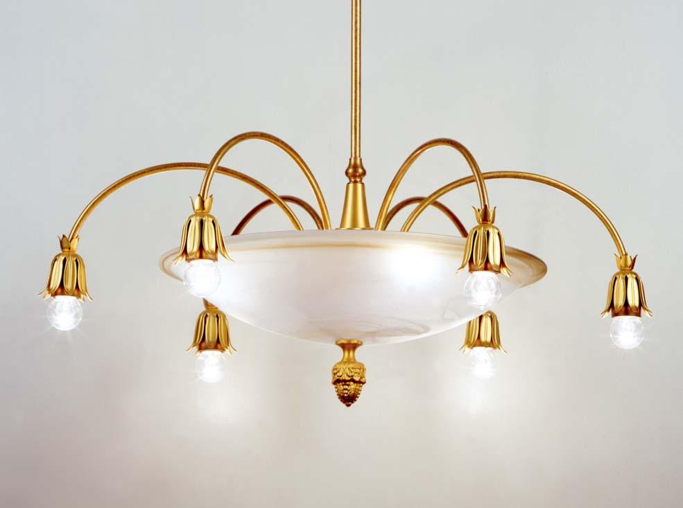 Chandelier made of fine gold-plated solid brass with central