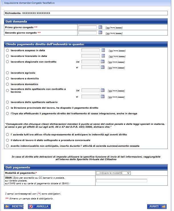 Figure 10: Dati domanda Il Pulsante Avanti, consente di continuare con l acquisizione.