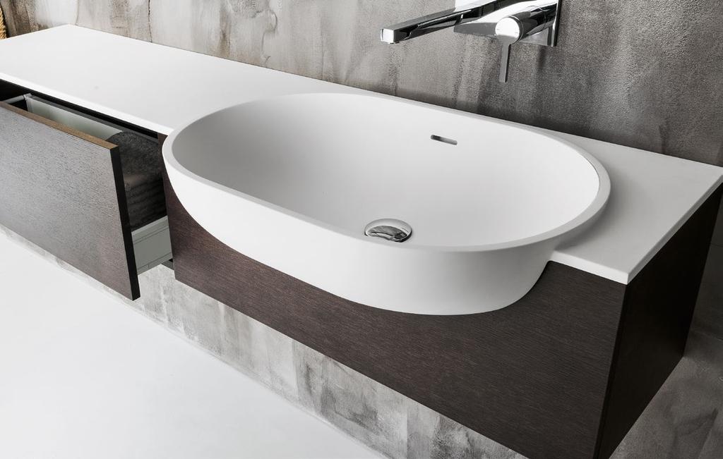 / Composition with integrated side basin, furniture with one side drawer. Push handle and internal standard drawers. Picture: built-in basin mod.
