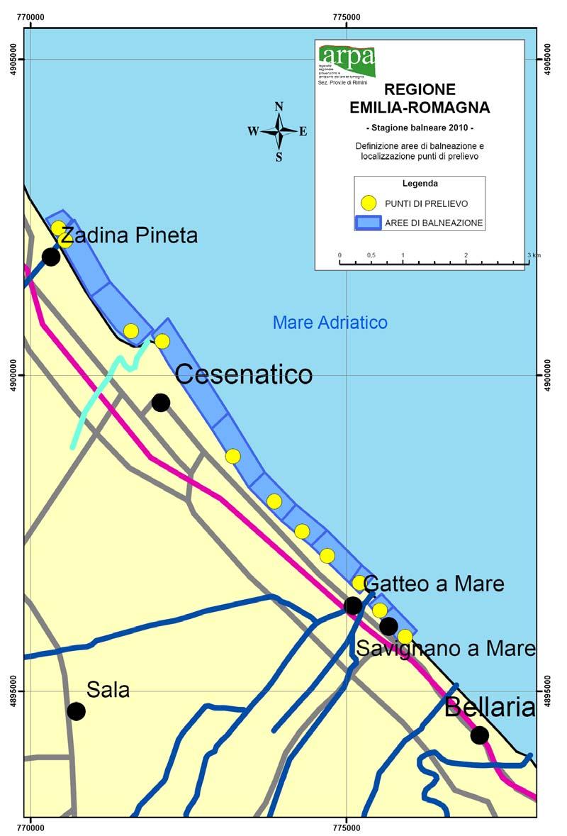 5 Mappa delle acque di balneazione e dei punti di campionamento Referente Arpa Forlì-Cesena: Anna Maria Casadei - Tel 0543-451439 -