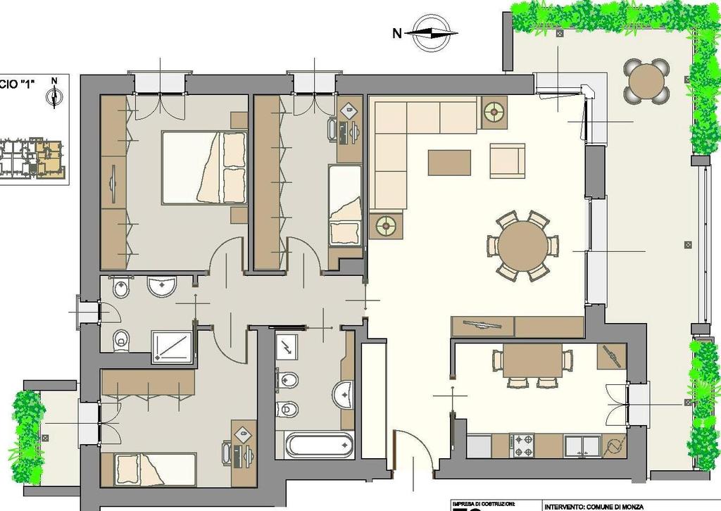 QUADRILOCALE Mq. 124,00 + mq. 31,00 balcone/terrazzo.