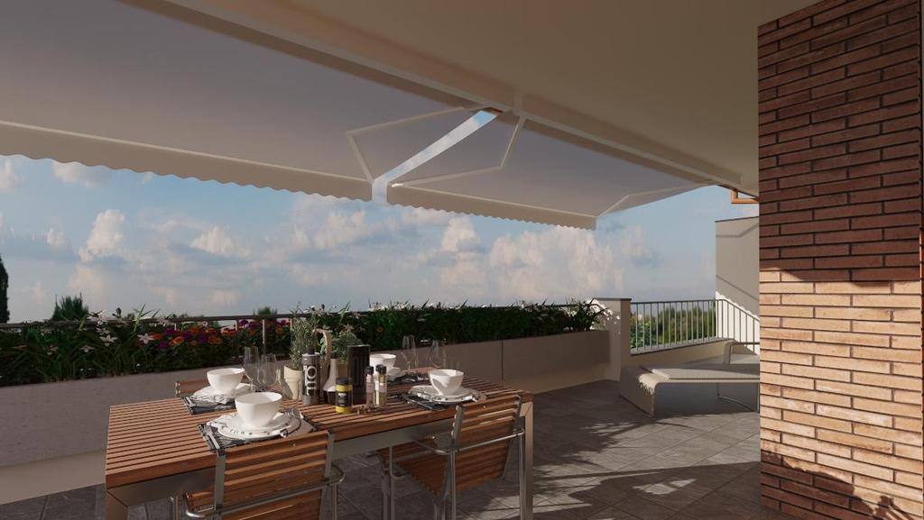 I nostri grandi balconi sono il naturale prolungamento estivo del soggiorno, dove pranzare o semplicemente