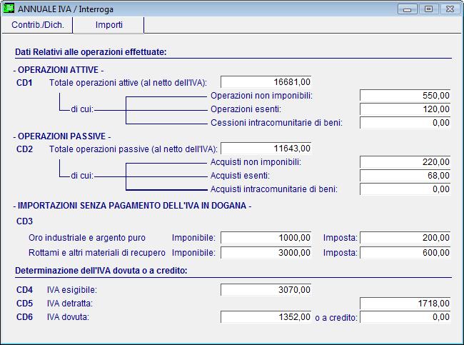 ADDENDUM MANUALISTICA - AD HOC WINDOWS Nella seconda videata sono riportati i dati relativi alle operazioni effettuate (Sez. II del modulo) e la determinazione dell Iva dovuta o a credito (Sez.