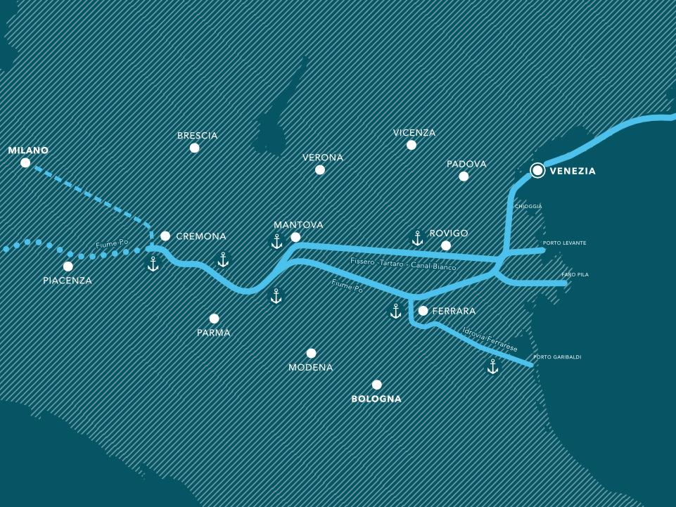 ACCESSIBILITÀ FLUVIALE Venezia costituisce il punto di partenza per l idrovia Padano Veneta, fino a Mantova e Cremona In