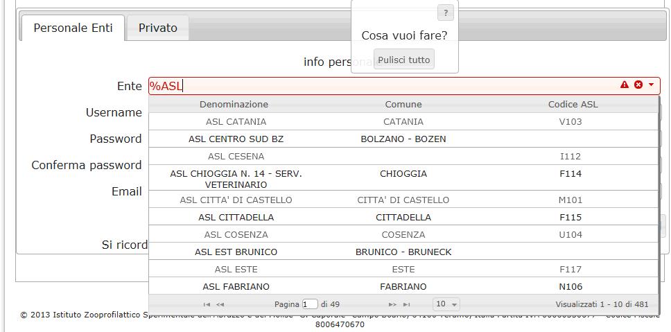 Le liste valori si attivano, cliccando sul simbolo del triangolo rivolto verso il basso oppure digitando i primi caratteri del valore cercato direttamente nel campo testo.