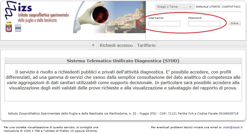 2.3 Immissione Login La pagina iniziale del sistema contiene la