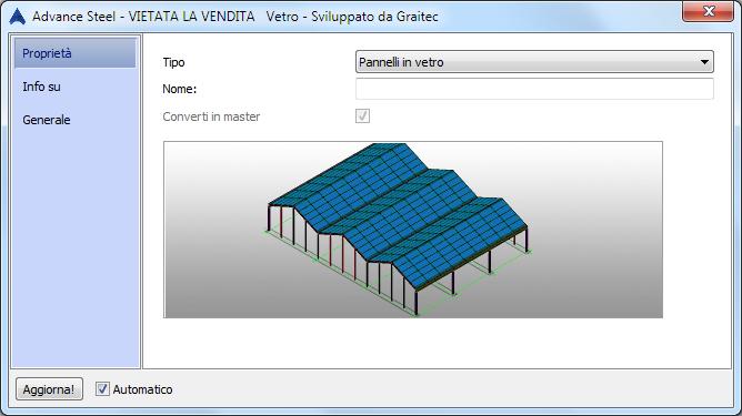 Prima di utilizzare il comando "Inserimento vetro", i profili devono essere salvati dalla finestra di dialogo "Dati vetro".