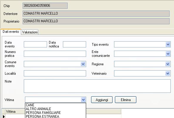 2. la data di notifica al Servizio Veterinario dell'evento, (campo obbligatorio); 3. l'ente che ha fatto la segnalazione; 4.