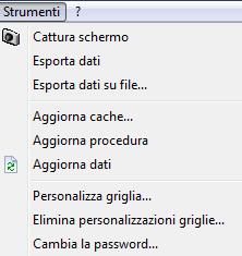 STRUMENTI attiva il seguente Menù: - Cattura schermo: apre automaticamente il programma di visualizzazione immagini del PC, con visualizzata l immagine della maschera attiva, in modo da consentire