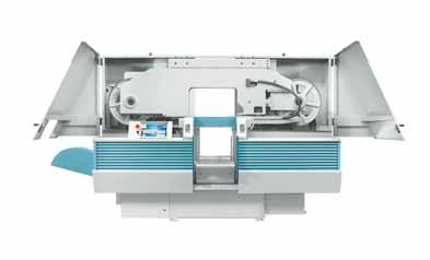 ) Electrowelded steel sawframe with heavy duty plate. The special double section allows to support the bandwheels from both sides by means of large bearings.