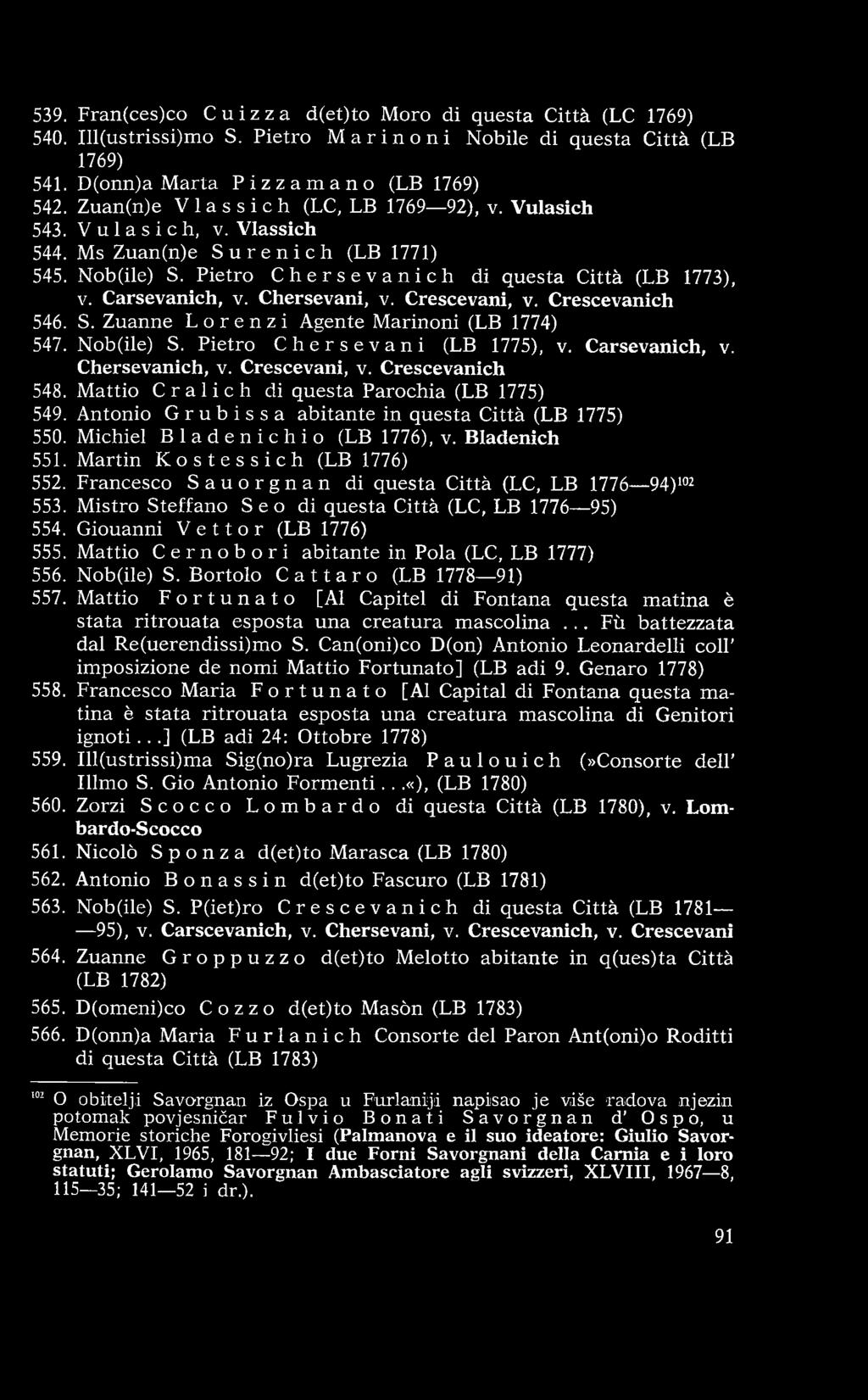 Francesco Sauorgnan di questa Città (LC, LB 1776 94)102 553. M istro Steffano S e o di q uesta C ittà (LC, LB 1776 95) 554. G iouanni V e t t o r (LB 1776) 555.