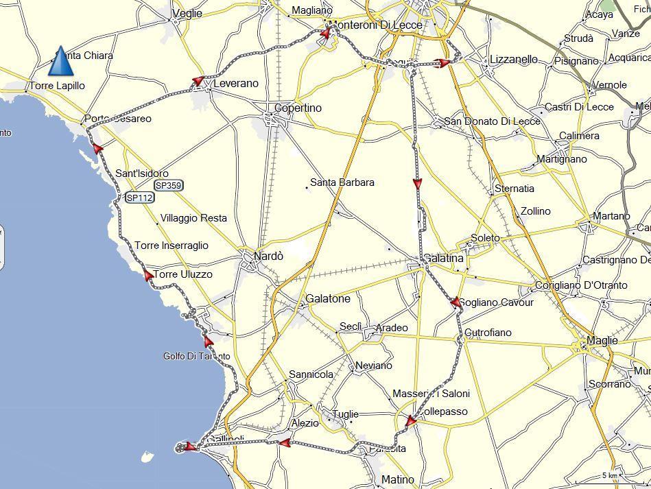 179 ascesa 850m: Lecce costiera fino a Leuca ritorno all interno.