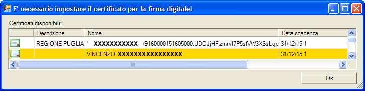 Selezionare poi il certificato di firma digitale, identificabile da NOME e COGNOME del medico: Nota: La richiesta di