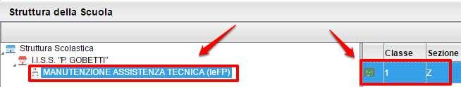 4. Selezionare la classe nella finestra relativa alla struttura scolastica e digitare il tasto Conferma : 5.
