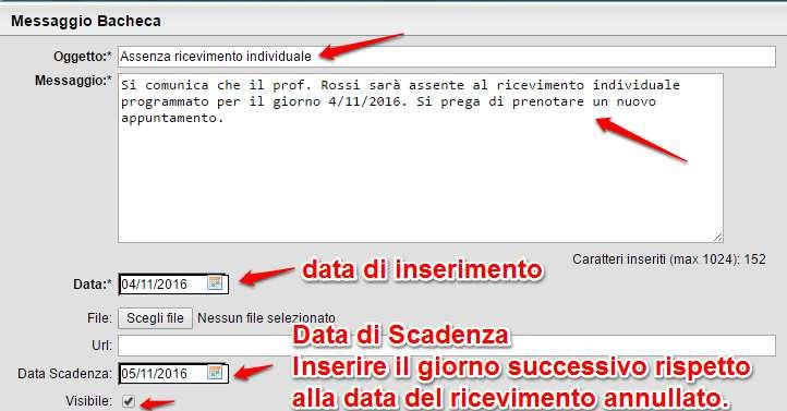 8. Inserire il messaggio utilizzando il seguente modello: Nota relativa alla data di scadenza: è obbligatorio inserire la data successiva rispetto all evento.