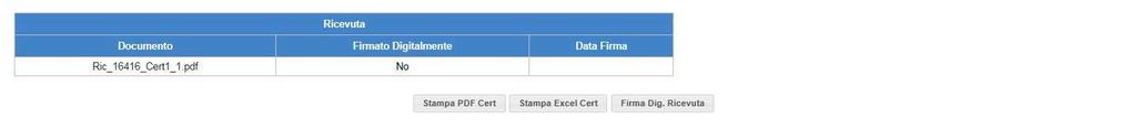 ricevuta. Nella sezione relativa alla ricevuta è possibile visualizzarla in formato.pdf cliccando nel campo Documento. Cliccando sul pulsante Firma Dig.