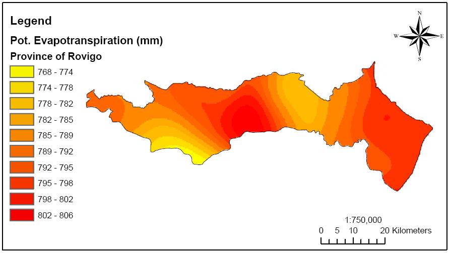 Dati meteo: evapotraspirazione potenziale Mean annual Pot. Evapotranspiration: 790.99 mm (671.