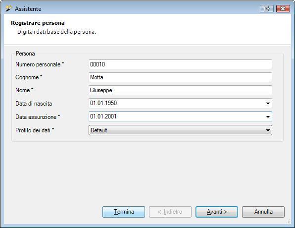 Registrare dati personali Procedura per la creazione di una nuova persona: Selezionare il componente. Selezionare a sinistra l'azione Registrare nuova persona. Riempire tutti i campi e cliccare su.