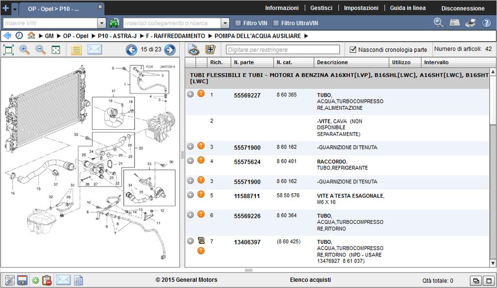 È possibile visualizzare il riquadro dell elenco acquisti nella parte inferiore della schermata.