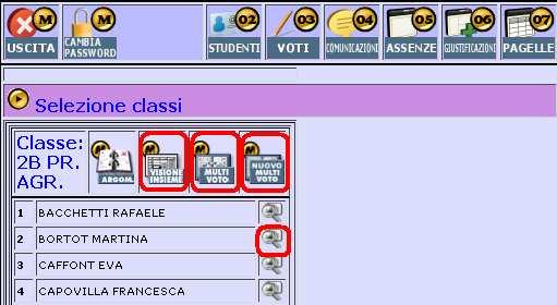 classe durante un periodo da definire - Pulsante MULTI VOTO: permette di inserire nuovi voti a più studenti - Pulsante NUOVO MULTI VOTO: permette di inserire nuovi voti a più