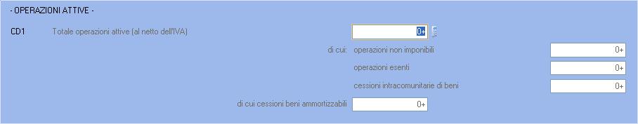 Codice Fiscale Società Dichiarante. La Sezione 2 Dati relativi alle operazioni effettuate si presenta come segue : CD1 campo 1 Totale operazioni attive.