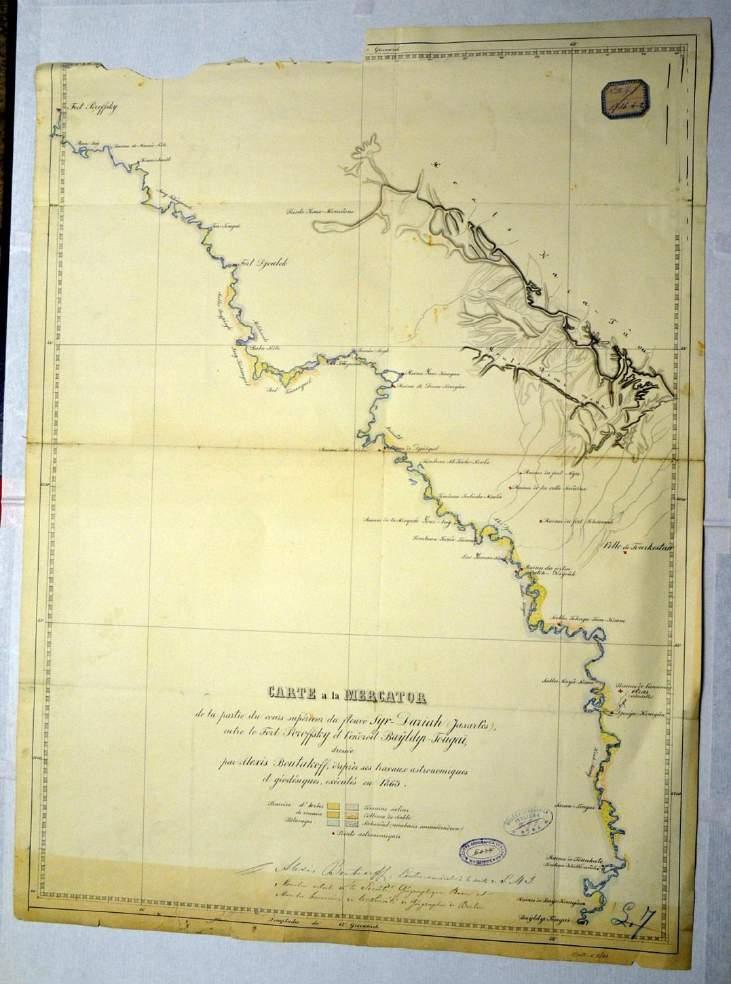 29 - Alexis Boutakoff, Carte a la Mercator de la partie du cours supérieur du fleuve Syr-Dariah (Jaxartès), entre le Fort Peroffsky et l'endroit