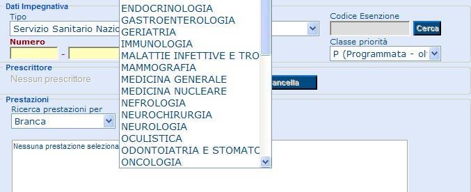 Cliccare sulla branca per selezionarla Selezionata la branca,