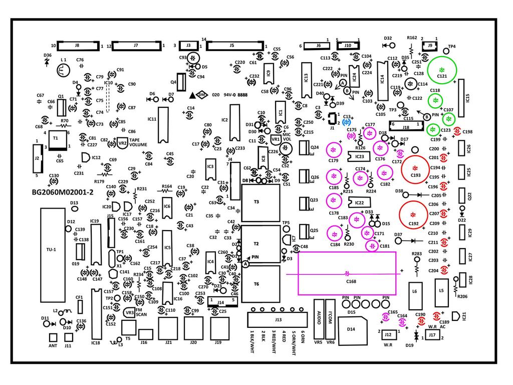 Passo 7 Identificare i condensatori appropriati Il circuito principale è raffigurato. Lavoreremo con i condensatori che ho colorati. Provvederemo a rimuovere 31 condensatori.