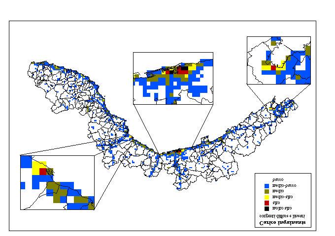 Figura 2 Mappa del carico inquinante: sorgenti diffuse e lineari Nel seguito è riportato un elenco di Comuni con maglie appartenenti alle classi di carico da medio a molto alto (tra parentesi sono