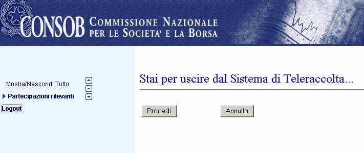 2.2 Uscita dal Sistema Selezionando la voce del menù Logout viene visualizzata la pagina di uscita dal sistema di Teleraccolta (Figura 2).