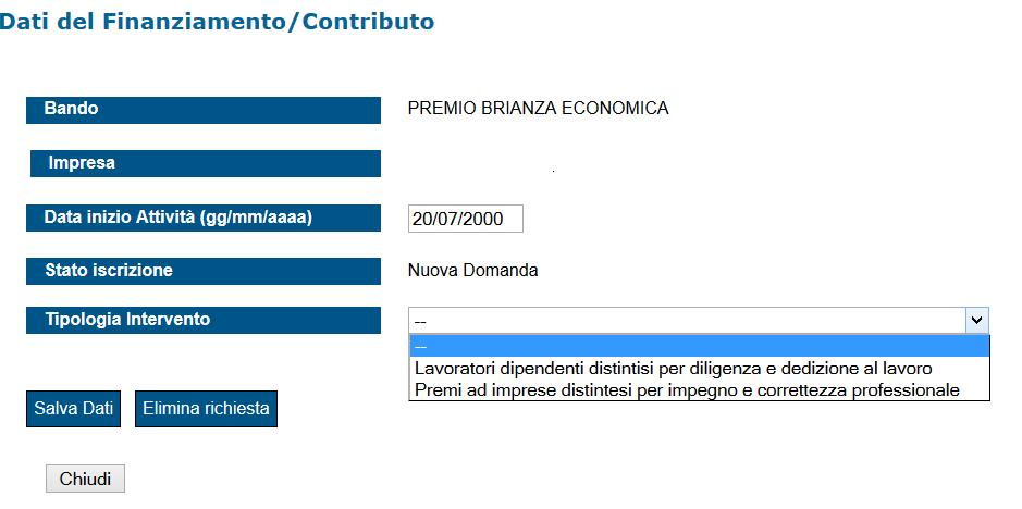 Qualora la data di inizio attività che compare in automatico (rilevata direttamente dal Registro Imprese) non corrisponda a quella che si vuole dichiarare, è possibile cambiarla (si