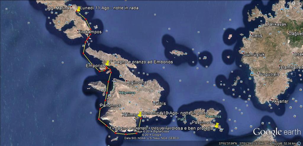 2) Pserimos baia sud / est Isola di Kalimnos, Porto Kalimnos ( si trova nella parte sud ),7,5 M -Siamo andati in porto per recuperare i tre amici che erano arrivati nel pomeriggio nello stesso porto