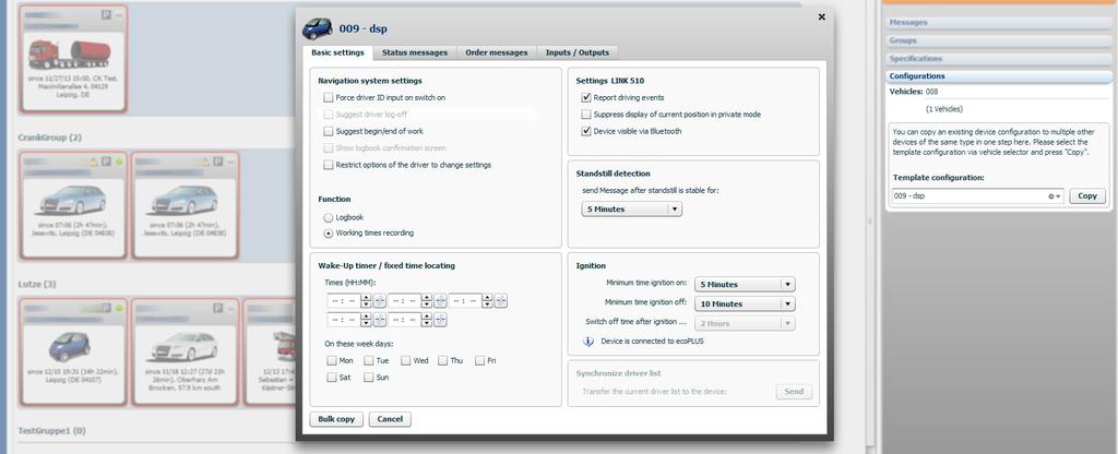 Copia delle impostazioni del veicolo WEBFLEET 2.20 semplifica la gestione del veicolo.