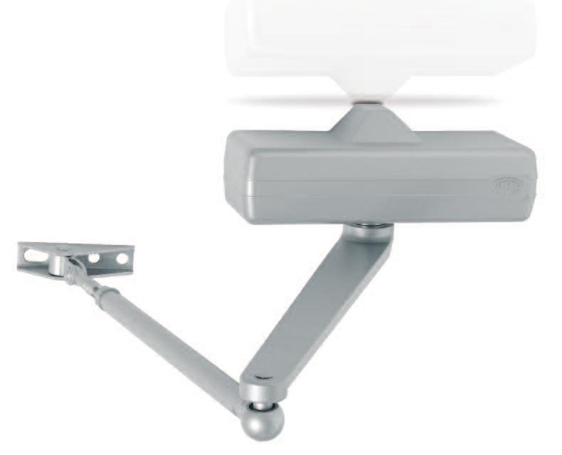 Chiudiporta aerodinamico compatto e versatile Surface mounted door closer compact and versatile Caratteristiche tecniche: Corpo in ghisa. Custodia in ABS ad alta resistenza all impatto.