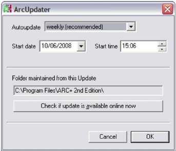 ARCWORK: Mostra la cartella di lavoro che verrà aperta all'avvio di ARC+ (se lanciato da ARC+ Manager). - Può essere modificata. Fare click sul bottone coi puntini... e cercare la nuova cartella.