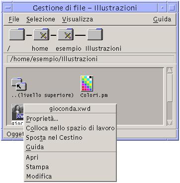 Figura 10 6 Il menu Selezione associato a un file XWD In genere, l azione Apri avvia l applicazione a cui è associato il file di dati.
