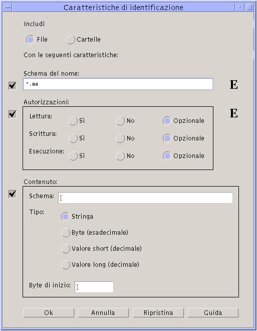 Figura 11 5 Finestra di dialogo Caratteristiche di identificazione di Crea azione Le caratteristiche di un tipo di dati sono i criteri usati per distinguere quel tipo di dati dagli altri.