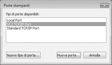 MODIFICA DELLA PORTA 4 Selezionare [SC2 TCP/IP Port], quindi fare clic sul pulsante [Nuova porta]. 5 Creare la nuova porta.