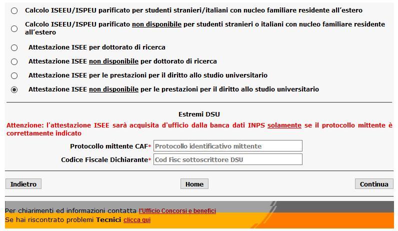 6 caso Attestazione ISEE non disponibile per le prestazioni per il diritto allo studio universitario: 1.