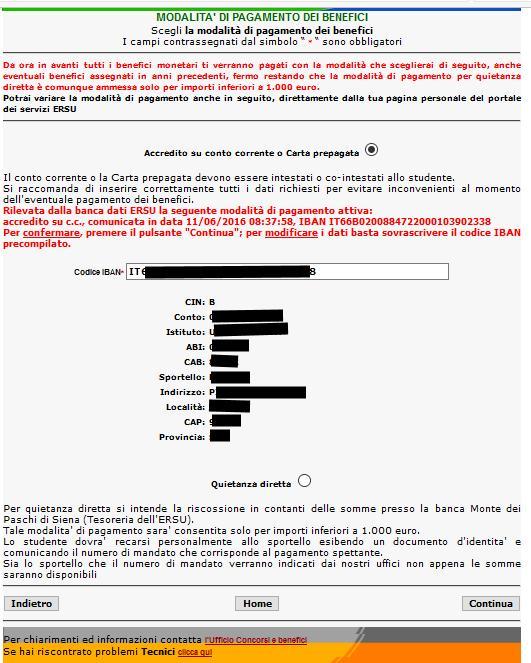 COMPILAZIONE ONLINE DELLA RICHIESTA BENEFICI Modalità di pagamento 1.