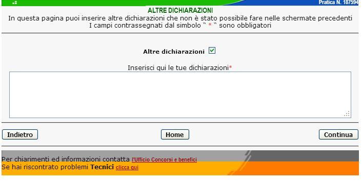 COMPILAZIONE ONLINE DELLA RICHIESTA BENEFICI Altre dichiarazioni 1.