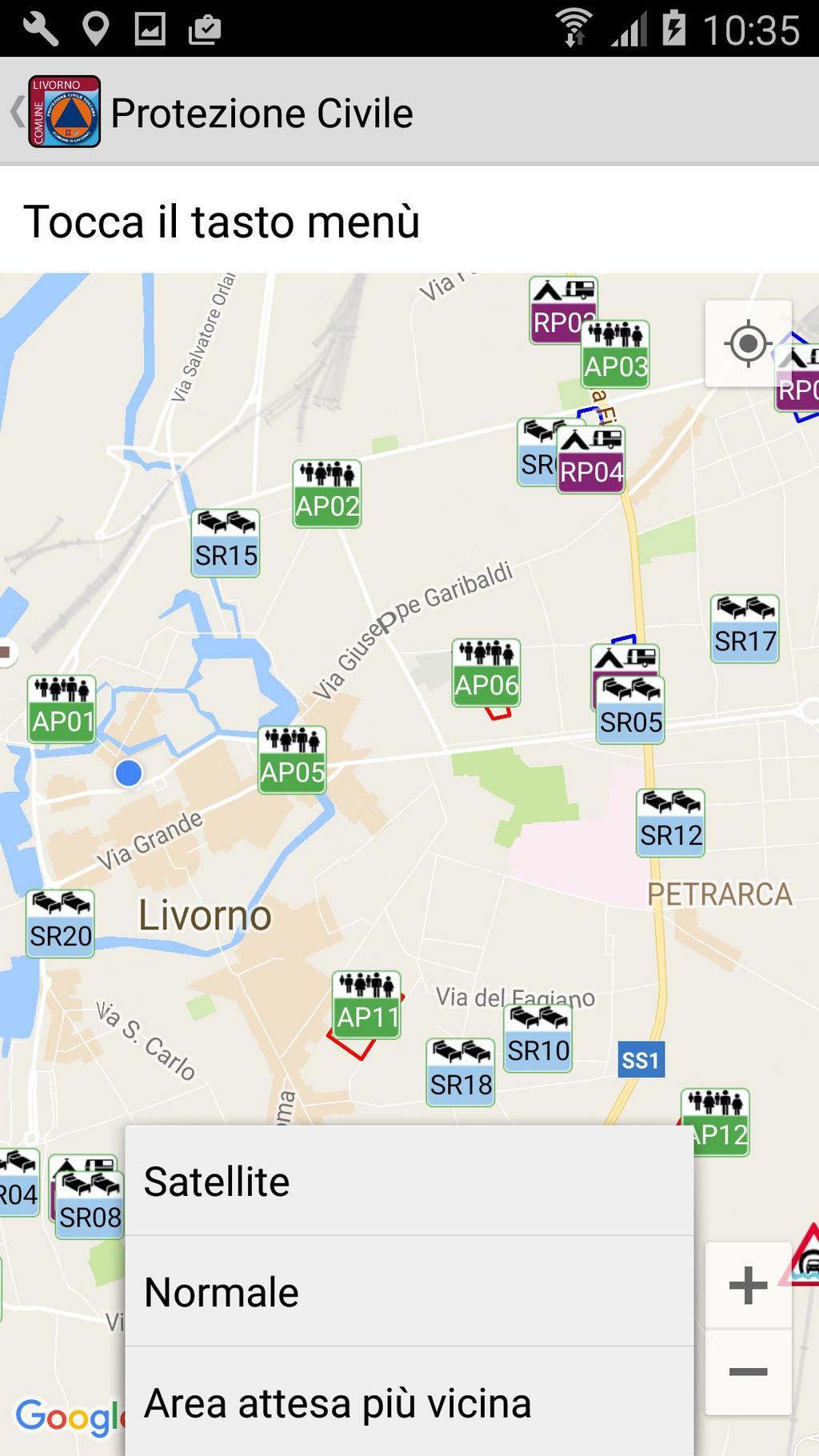 attesa più vicina in linea d'aria alla posizione