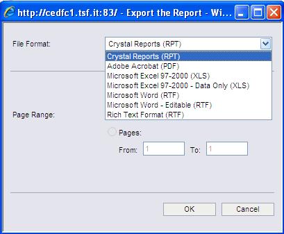 4 Funzioni utilizzabili nei report Tutti i report di mettono a disposizione degli utenti il seguente pannello di controllo: 4.